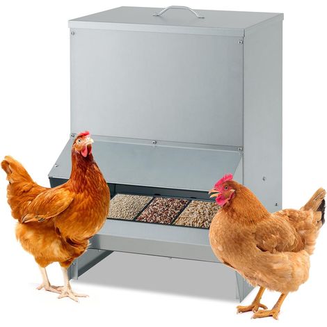 Goplus – Mangeoire à poulet galvanisée 22 kg – Fixation murale – Couvercle ouvrable – Anti-gaspillage – Pour volailles et canards (1/5)