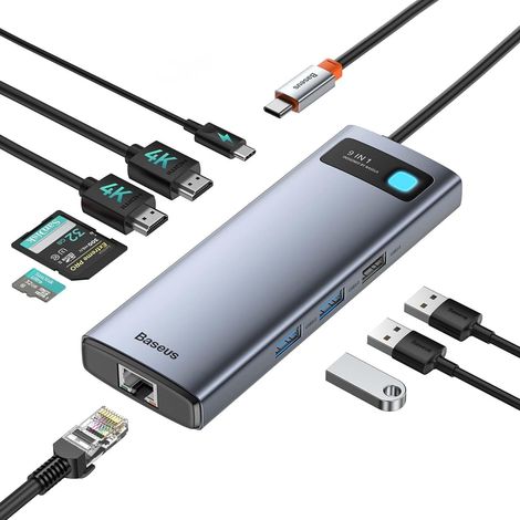 Station d'accueil 4K@120 Hz 9 en 1, 2 HDMI Double écran, 1000 Mbp Ethernet, 100 W PD, Lecteur de Carte TF/SD, 3 USB, Adaptateur multiport (1/5)