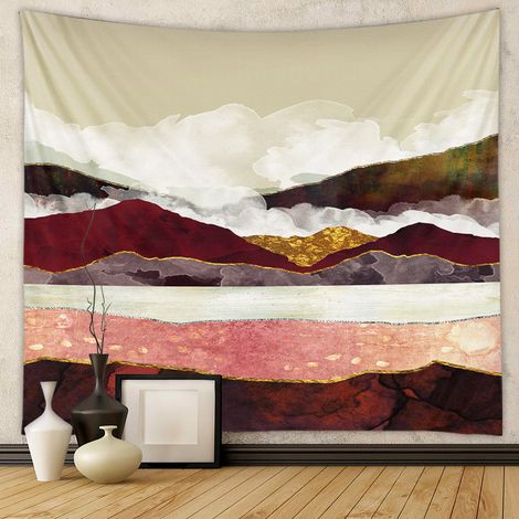 Tapisserie murale représentant un paysage naturel de forêt au coucher du soleil, décoration intérieure (HC-M35) - 130 x 150 cm (1/5)