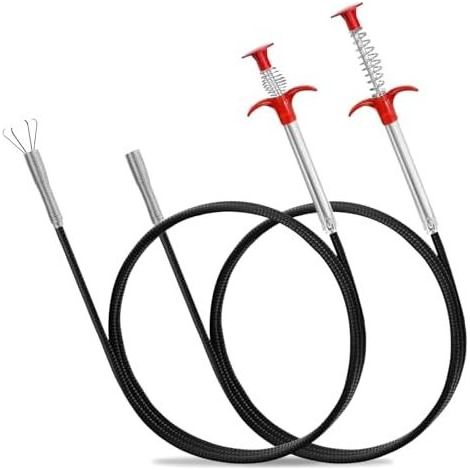 2-teilige Abflussreinigungszange, flexible Klaue 90 cm/200 cm, Abflussspirale für Waschbecken, Toilette, Badezimmer - (1/5)