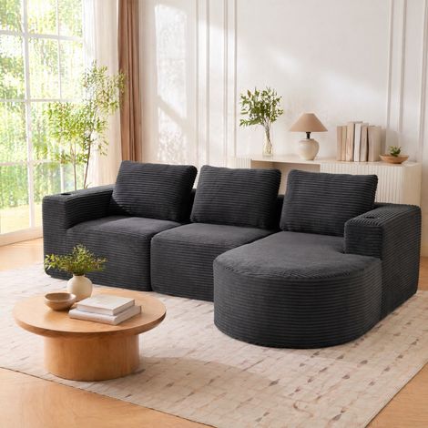 Canapé d'angle 258x171x62,5 cm gris foncé, 3 coussins et 2 porte-gobelets, polyester MEUBLIV (1/5)