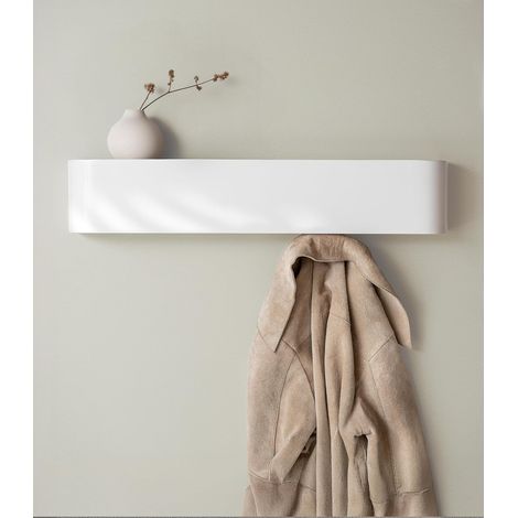 Porte-Manteau Mural Bois Design Moderne avec Crochets Muraux Cachés Panneau en Placage de Bois Massif Blanc (1/5)