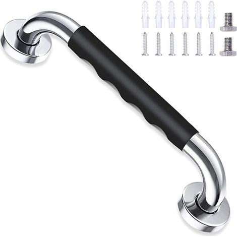 Barre d'appui antidérapante en acier inoxydable pour baignoire, fixation murale, pour salle de bain, toilettes, pour enfants et personnes âgées, 30 cm, noire (1/4)