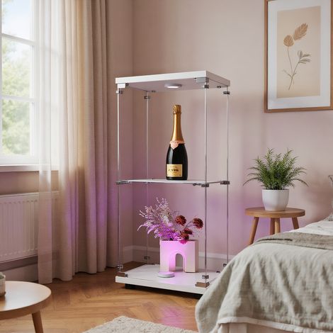 Vitrine en Verre avec Éclairage tactile, Meuble Vitrines avec 1 porte et 2 étagères, moderne Vitrine Salon, pour chambre, salon et salle à manger, 40 x 36 x 86 cm, Blanc (1/5)