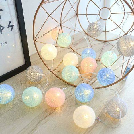 royaluxe -Guirlande Lumineuse Boule Coton, Interieur Decoration Nol Deco, 3M Globe Light, Fille, Princesse, Enfant, Bebe, Chambre Mariage Atmosphera Décorations, (USB 6cm Colorées) (1/4)