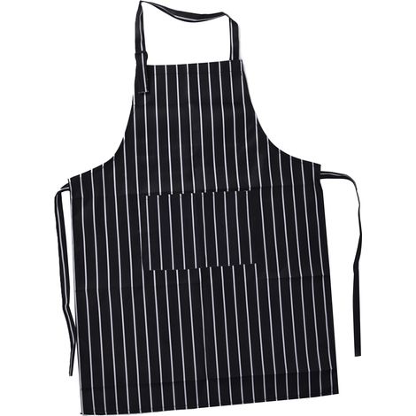 Wasserdichte, verstellbare Latzschürze mit zwei Taschen für Küche, Restaurant, Bäckerei, Schwarz-Weiß-Optik