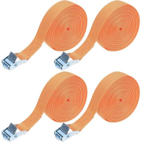 4x sangles à cliquet 5m orange, sangles de fixation robustes avec boucle