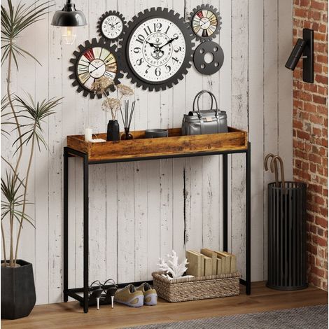 Tisch Konsole aus Holz in Rustikalbraun 100 cm mit Metallgestell, schmal (1/5)