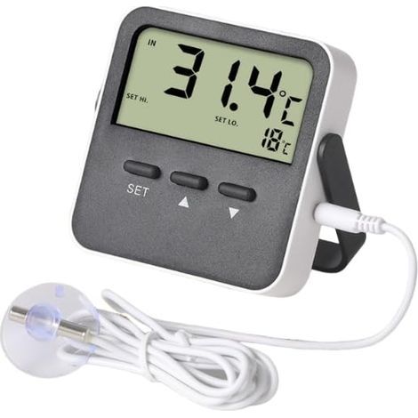 Digitales Thermometer-Hygrometer mit Hoch-/Niedrigtemperaturalarm, großes Display für Innen- und Außenbereich, geeignet für Aquarium, Kühlschrank, Gefrierschrank, -50 bis 70 °C, orange (schwarz) (1/5)