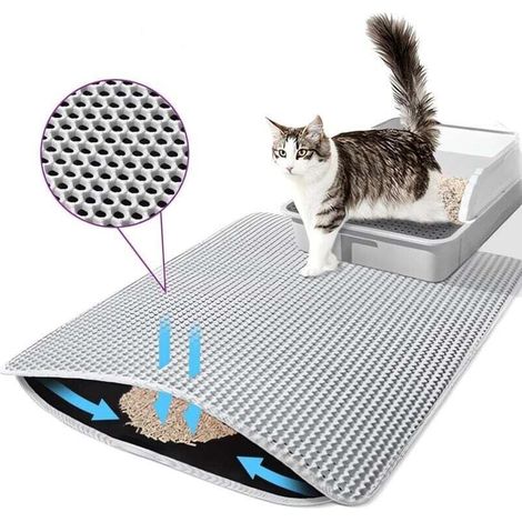 Tapis Litiere Chat,Tapis de Litire pour Chat Avec Couche Antidrapante,Tapis pour chat Impermable, Antidrapant, Tapis Chat, Tapis de Toilette Chat pour Les Types de Chat Bac Litire (Gris)