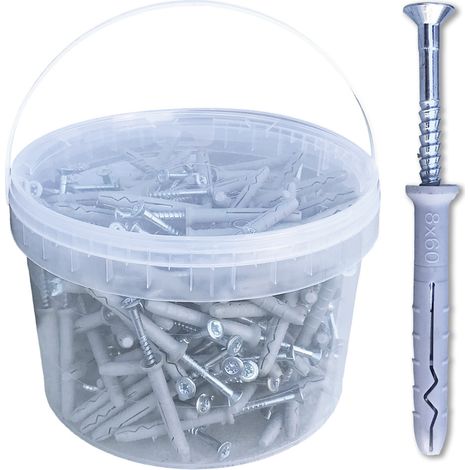 D-Work Chevilles à Frapper NHS D. 8 x Lt. 60 mm avec Vis Tête Fraisée - 200 pièces - Dimensions 60 mm x 8 mm - Épaisseur 10 mm - Fixation solide pour divers matériaux - Couleur aléatoire (1/5)