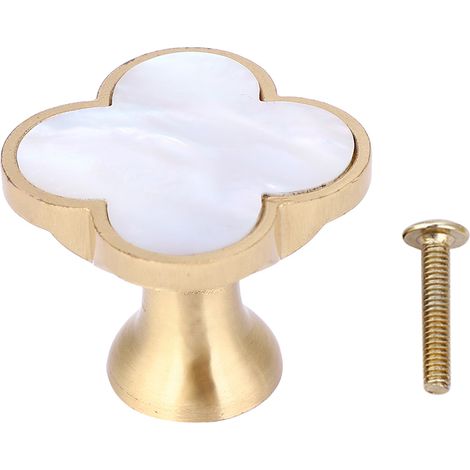 Poignée En Laiton Massif - Tirette Pour Tiroir Armoire Placard - Coquillage Blanc Naturel - Fixation À Un Trou - 1 Pièce (1/5)