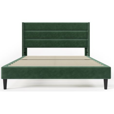 Polsterbett, Bettgestell mit Lattenrost & Kopfteil, gepolstertes Doppelbett, Textilbezug Leinen in Dunkelgrau, Zeitloses modernes Design, Jugendbett