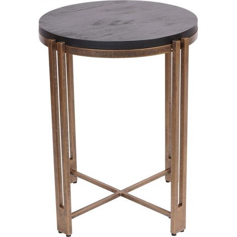 Dalston Sandblasted Wood and Champagne Frame Side Table - Iron/Wood - L45 x W45 x H56 cm - Black/Gold