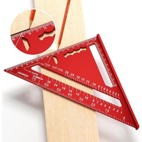 Équerre de charpentier 180 mm, équerre triangulaire métrique en aluminium, plateau combiné 45°-90°, équerre de charpentier de haute (1/5)
