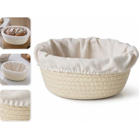Panier a Fermentation de Pain Ovale en Coton Tresse avec Toile Blanc 21 x 14 x 8 cm (1/5)