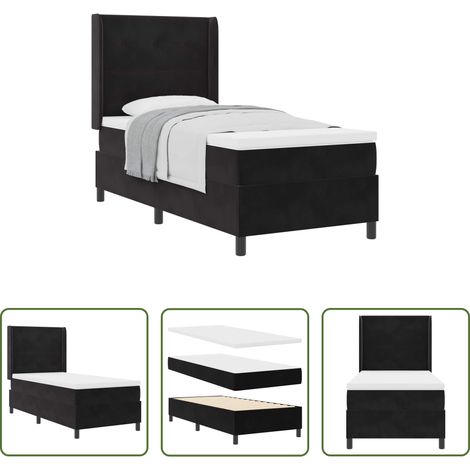 Matratze - Boxspringbett mit Matratze Schwarz 90 x 190 cm Samt (1/5)