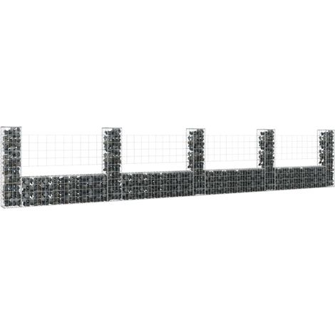Panier de gabion Mur en gabion Clôture de gabion en forme de U avec 5 poteaux Fer 500x20x100 cm 30678 (1/5)