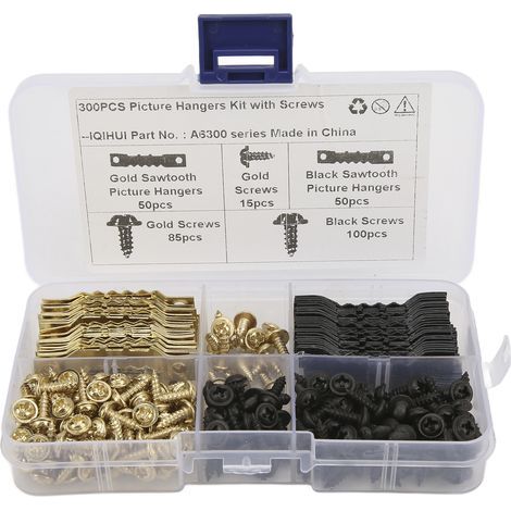 Piège d'image en Dents de Scie, 100pcs Fer avec 240pcs Vis Kit Photo Kit Suspendu Photo Crochets Suspendus pour Suspendre le Cadre Photo CLOC. (1/5)