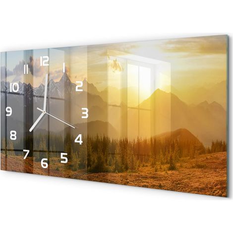 Horloge Murale Point Focal 60x30 cm Décoration Murale Moderne Montagnes au coucher du soleil (1/5)