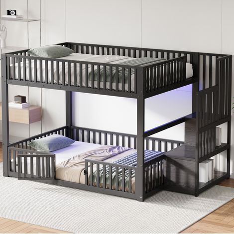 lit adulte 140x200 rangement escalier métal noir LED HAVRYA (1/5)