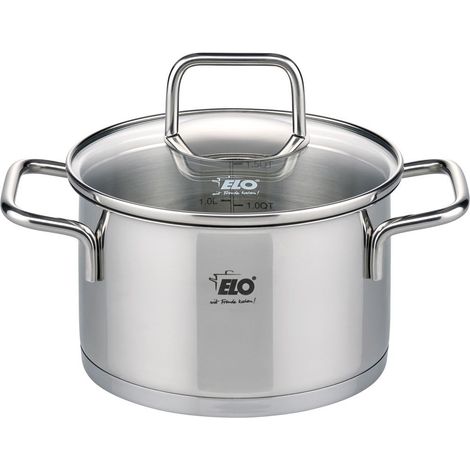 Faitout inox à induction, Marmite de 16 cm, avec couvercle en verre, Acier inoxydable, Verre, 16 cm, Gris 7 (1/5)