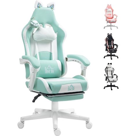 Fauteuil gaming vert menthe inclinable avec repose-pieds rétractable et soutien lombaire, couleur tendance (1/5)