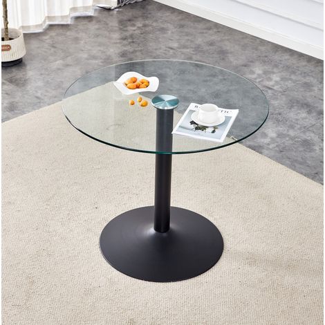 Table haute ronde en verre trempé, Ø 85 cm, hauteur 76 cm, base métallique noire DESVIAE (1/5)