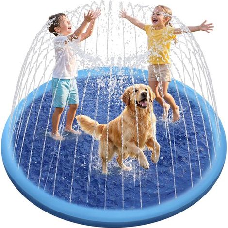 Splash Pad pour chiens et enfants - Piscine antidérapante pour grands chiens - Tapis de jeu aquatique durable épaissi de 0,58 mm - Arroseur d'été pour jardin - Bleu - 100 cm - 1 pièce (1/5)