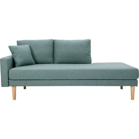 Skandinavische Chaiselongue aus graugrünem Stoff und hellem Massivholz B190 cm BERTILLE