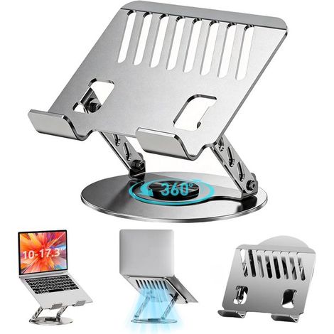 Support pour ordinateur portable - Rotation à 360°, réglable, pliable, compatible avec les ordinateurs portables de 10 à 17,3 pouces - Gris - Surélèveur (1/5)