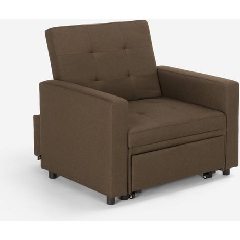 Sillón cama individual con reposabrazos de diseño moderno Brooke - Marrón