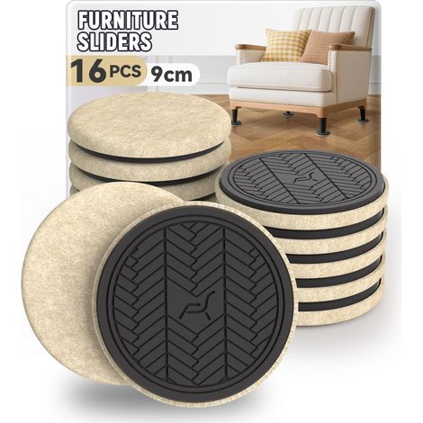 Patin Glisseur pour Meuble Lourd,Beige Rond 16 Pièces - 9cm Furniture Sliders, Meuble Patin Protégez Le Plancher de Bois Franc,Déplacez Les Meubles Lourds Rapidement et Facilement (1/5)
