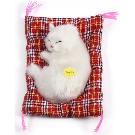 Chaton Bruit Blanc Peluche Chat Dormant Simulation Jouet Sonore Doudou Décoration Maison (Blanc) (1/5)