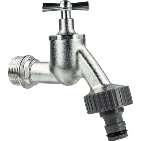 tecuro Auslaufventil 3/4 Zoll, Knebeloberteil, Steckkupplung, Dichtband - Messing mattverchromt