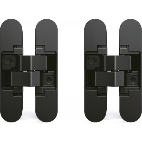 Charnière invisible pour portes, Lot de 2 charnières invisibles pour portes lourdes, charge de 40 kg, ouverture de 180º, zamak, noir (1/5)