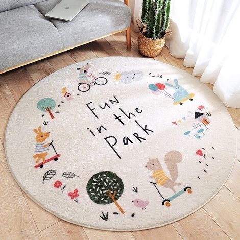 Tapis lavable - Grand tapis rond de protection en peluche - Tapis de salon pour enfants - 80cm - Style 2 (1/4)