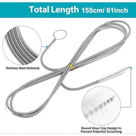 Brosse de nettoyage flexible pour tube d'alimentation, outil de nettoyage fin pour trou de vidange, brosse de nettoyage pour tuyau d'arrosage (1/2)