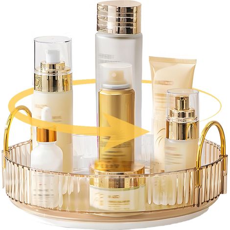 360° drehbarer Kosmetikorganizer, Kosmetikhalter mit großem Fassungsvermögen für Lippenstift, Nagelpflege, Hautpflege, Parfums, idealer Schreibtisch-Organizer für Schminktisch und Küche (Gold) (1/5)