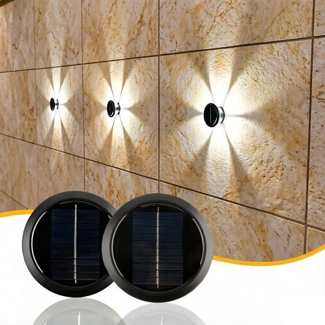 JSSEVN - Luces solares, aplique solar IP65 para paredes de patios traseros, hoteles, escaleras, suelos de parques (blanco - 6 LED - 2 unidades) (1/5)