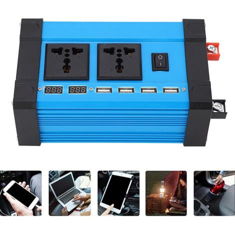 500-W-Wechselrichter mit modifizierter Sinuswelle, DC 12 V auf AC 220 V, Dual-Smart-LCD-Display, 2 Universalsteckdosen und 1 Kfz-Ladeanschluss, 4 x 4,2-A-Schnelllade-USB-Anschlüsse (1/5)