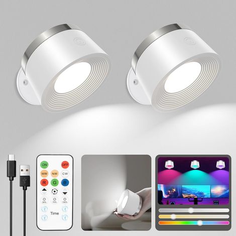 Applique Murale LED Sans Fil - Télécommande Intérieure - 3 Niveaux De luminosité Et 13 RVB - Magnétique Rotative à 360° - Pour Salon, Chambre à Coucher, Escalier, Couloir (2 Pièces Noir) (1/5)