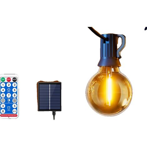 Guirlandes lumineuses extérieures, 8 modes d'éclairage, télécommande, 9.5m 25ampoules, Pas de prise (1/2)