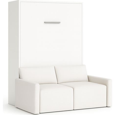 Lit escamotable vertical avec canapé tissu VALENCIA Sans matelas Blanc-160x200-Canapé Blanc-Structure Blanche (1/5)