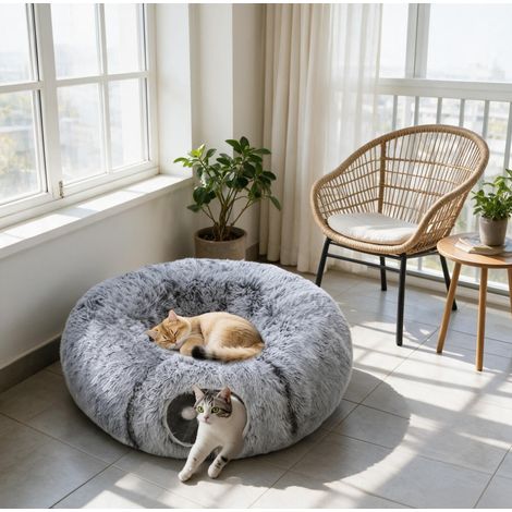 Túnel para gatos de interior con cama donut y cojín redondo extraíble lavable DESVIAE (1/5)