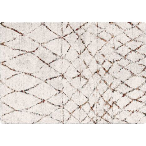 Tapis rectangulaire à poils longs motif ethnique beige 160x230 cm