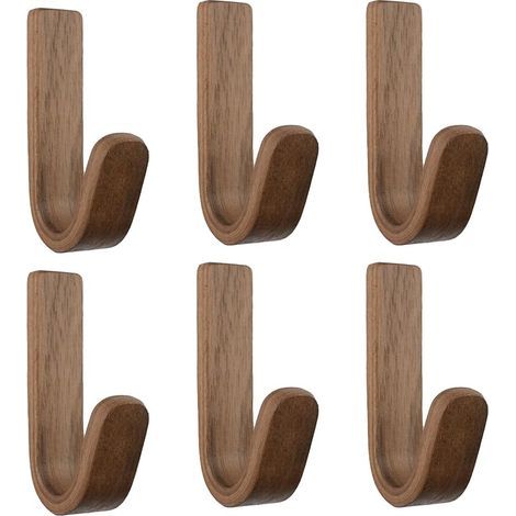Crochets autocollants en bois de noyer, type J, crochets autocollants, porte-clés, montage mural, garde-robe robuste pour salle de bain, chambre, entrée, lot de 6 (1/5)