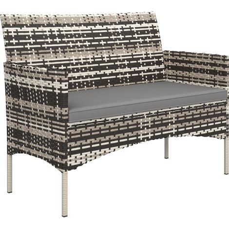 Canapé de jardin 2 places en résine tressée gris clair avec coussins et accoudoirs confortables pour terrasse balcon extérieur 115x63x85 cm (1/5)