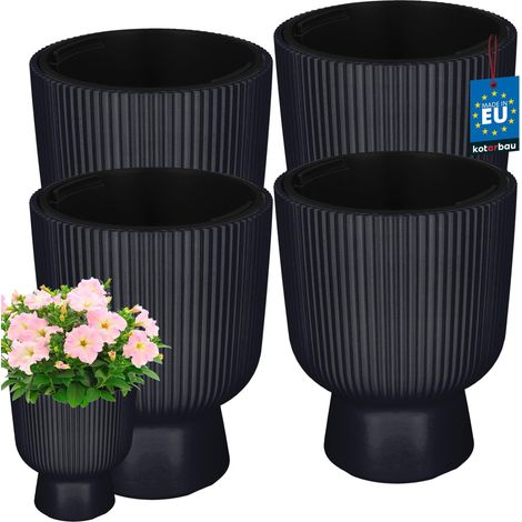 KOTARBAU® Lot de 4 Pot de Fleur - Pot Plastique Plante Ø 23 cm - avec Bac Intérieur - Pot de Jardin - Pot de Fleur Exterieur - H : 30,5 cm - PVC - Anthracite - Nervuré (1/4)