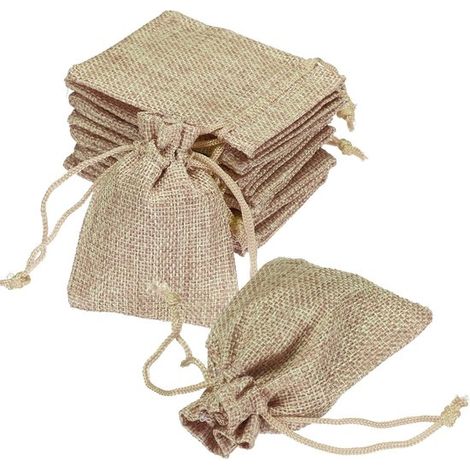Sacchetti di iuta con coulisse - confezione da 50 - con coulisse regolabile - adatti per lavori artigianali, prodotti in lino, materiali artistici, regali di compleanno, doni e oggetti per la conserva (1/5)